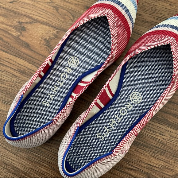 Rothys Retired Red Varsity Stripe Point Flats Sz 7.5 - Picture 12 of 14